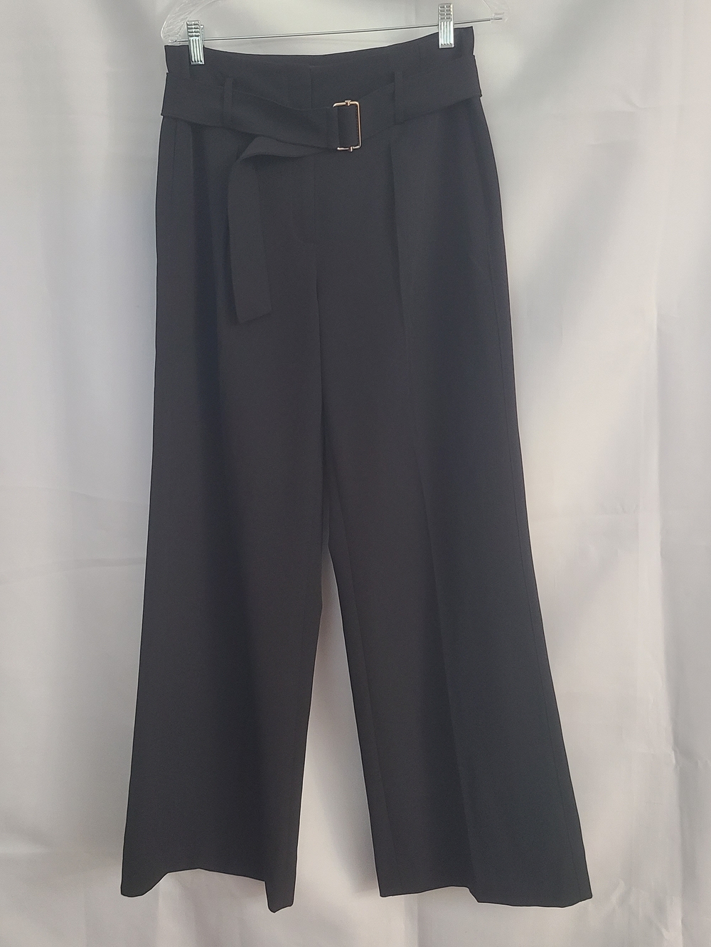 WHBM Sz 8 Black Office Career Work Capsule Neutral Luna Wide Leg Trouser Pant